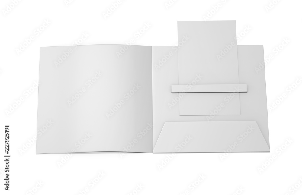 Blank white plastic card mockup inside paper booklet holder, mock up template on isolated white background, 3d illustration Blank white plastic card mockup inside paper booklet holder, mock up template on isolated white background, 3d illustration