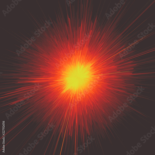 Background with explosion. Starburst dynamic lines. Solar or starlight emission. 3d futuristic technology style. Vector illustration.