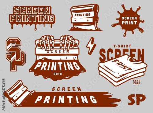 Vintage screen printing elements set