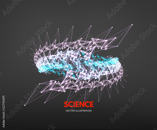 3d connection structure. Futuristic technology style. Low-poly element for design. Vector illustration for science, chemistry or education.