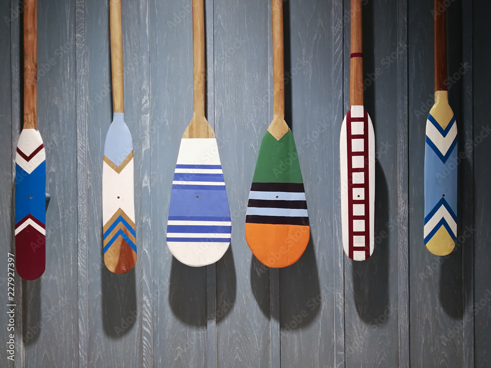 Wooden canoe Boat paddles with different color and shape of blades