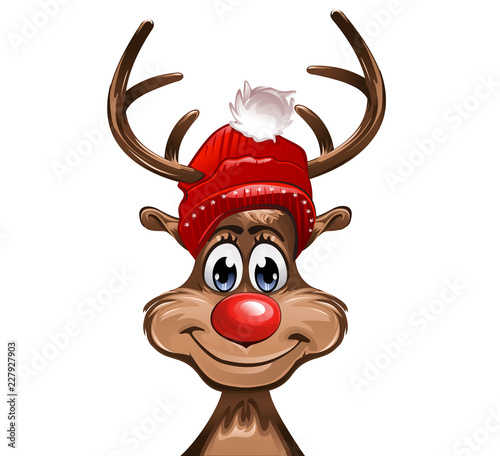 Rudolph mit einer roten Mütze und roter Nase Stock Vector