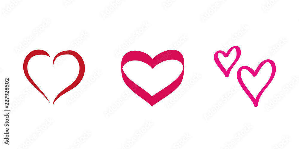 red and pink heart hand drawing icon