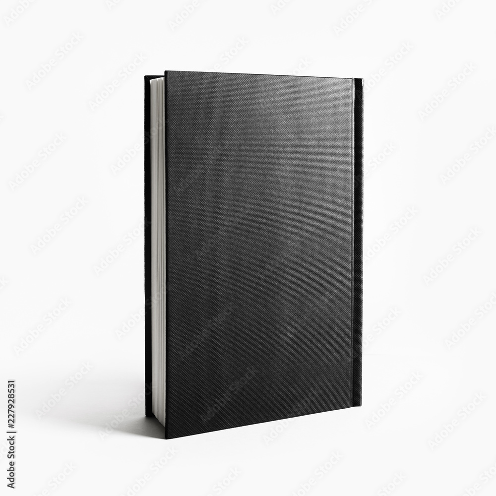 Blank black book cover at white paper background. Responsive design mockup. Blank black book cover at white paper background. Responsive design mockup.