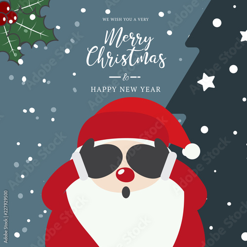 Cute santa close eye christmas hoilday with hand drawn lettering