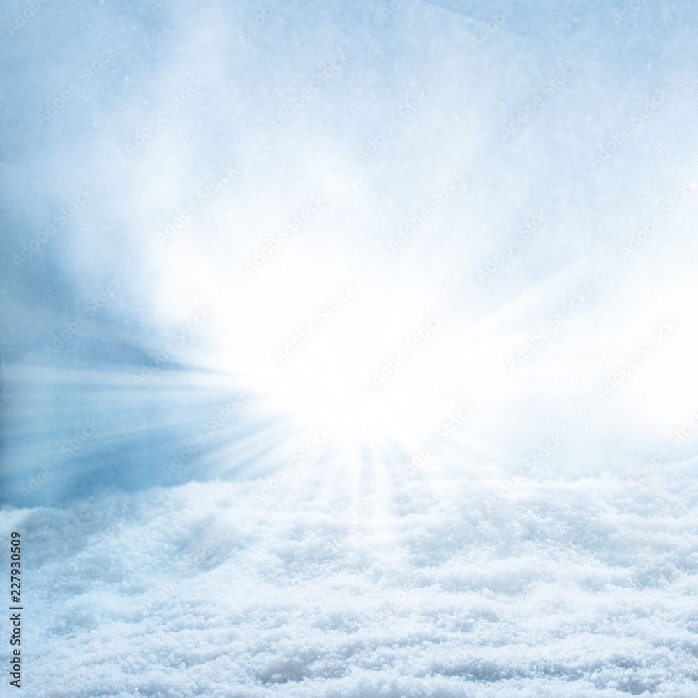 Fototapeta premium Snow landscape with bright sunbeams