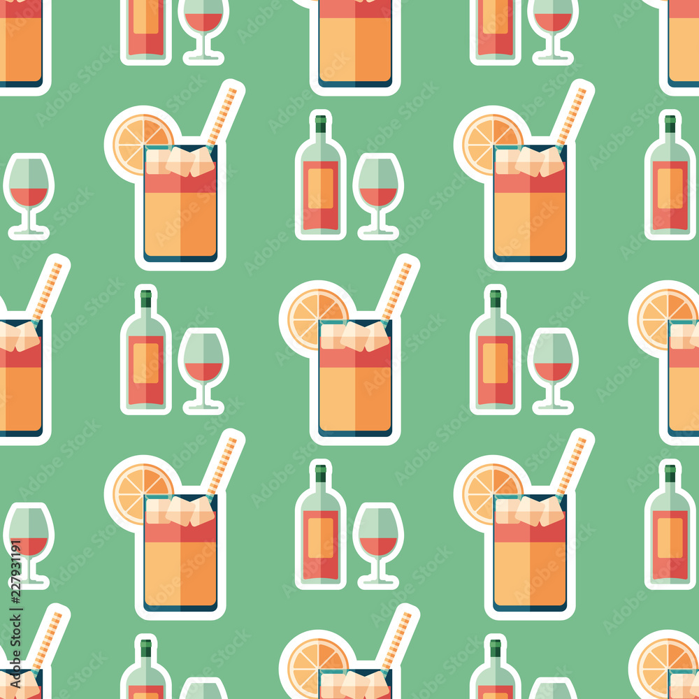 Wine and lemonade flat art seamless pattern.