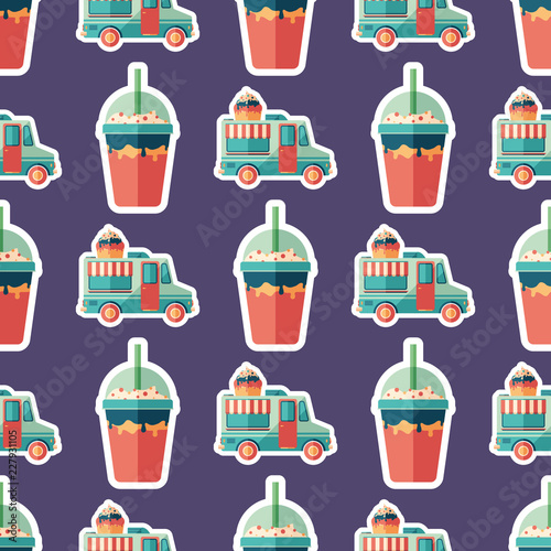 Ice cream van flat art seamless pattern.