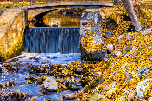 Waterfall in old public park, Riga, Latvia