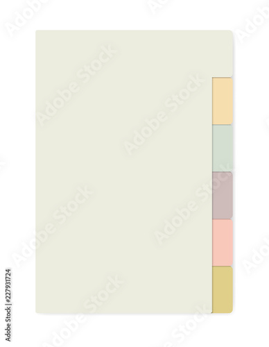 Colored sheets with tab dividers notebook, realistic vector mockup