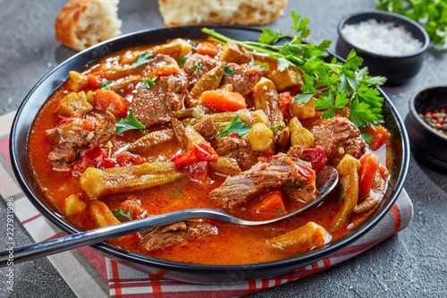 Beef and Okra Stew in a bowl