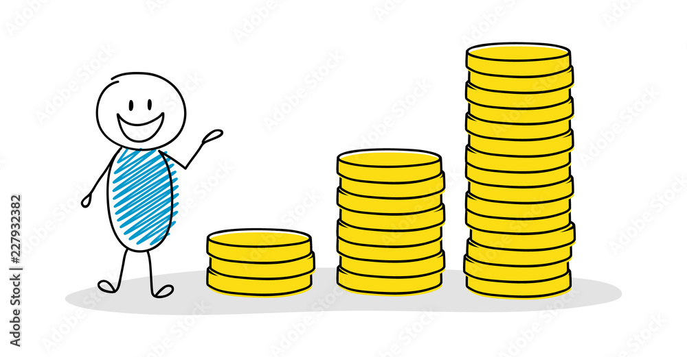 Funny businessman showing money graph. Vector.