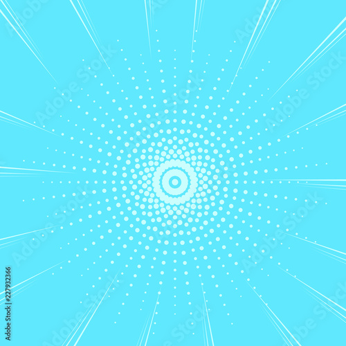 Pop art vintage background Turquoise color. imitation comic style, blue sun rays. Procurement for a billboard, magazine or poster.