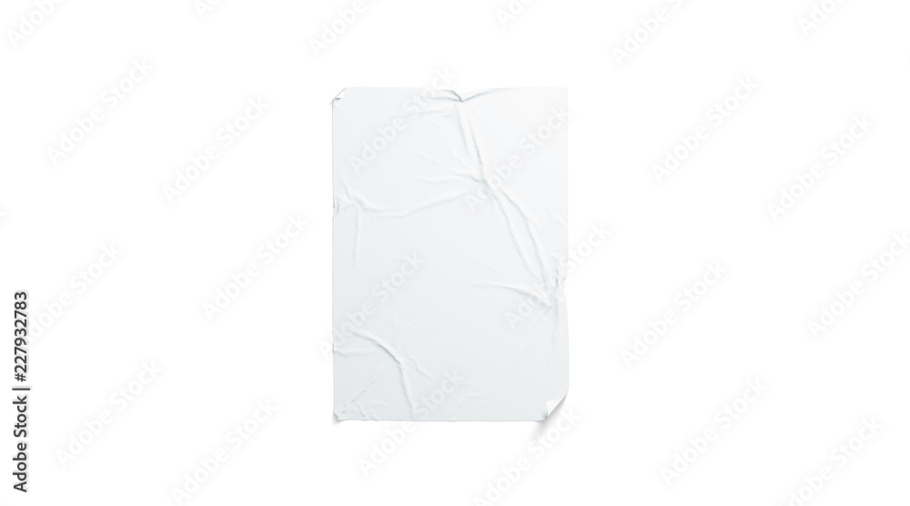 Blank white wheatpaste adhesive poster mockup, isolated, 3d rendering. Empty urban wallpaper mock up. Clear adhesive canvas for ad. Hanging banner for cinema affiche or advertising template. Blank white wheatpaste adhesive poster mockup, isolated, 3d rendering. Empty urban wallpaper mock up. Clear adhesive canvas for ad. Hanging banner for cinema affiche or advertising template.