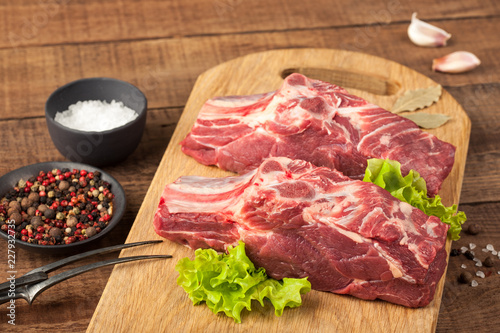 Fresh rib beef on cutting board