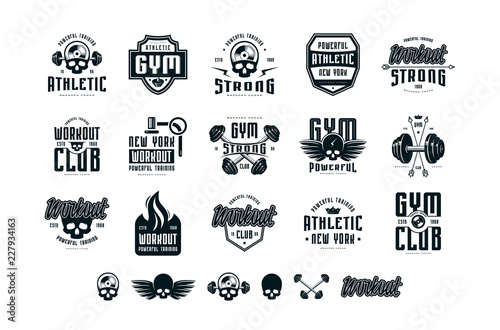 Set of emblems and logo for gym, workout, athletic club