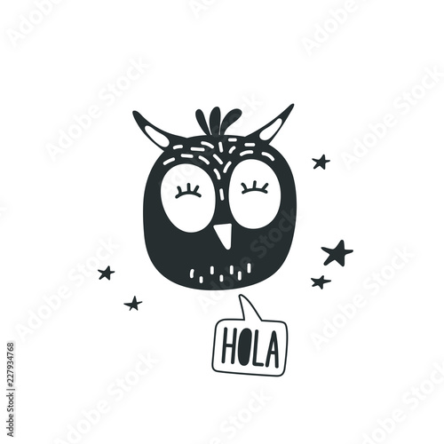 Cute owl head vector illustration. Design element, clipart