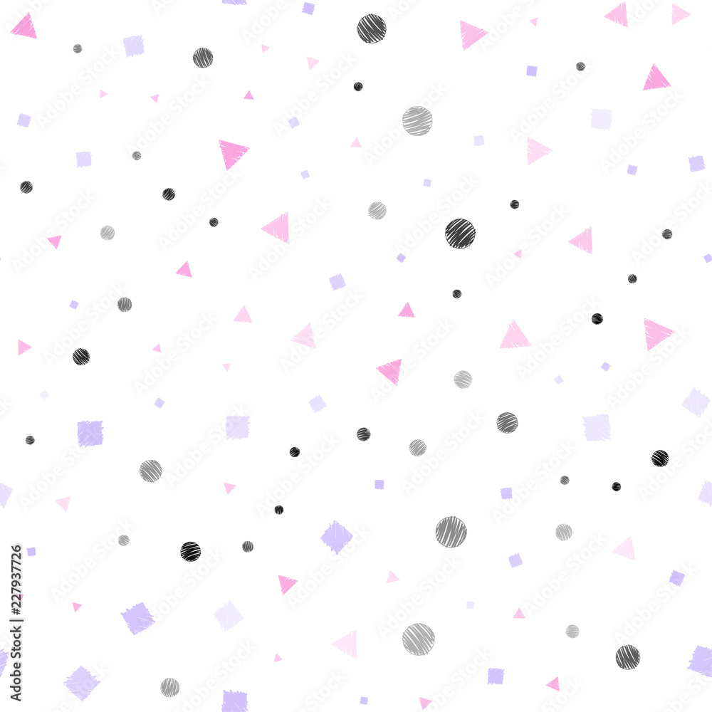 Light Pink, Blue vector seamless template with crystals, circles, squares. Light Pink, Blue vector seamless template with crystals, circles, squares.