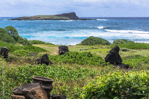 View of Kaohikaipu Island from the green coast of Kaupo Bay, Oahu, Hawaii
 photo