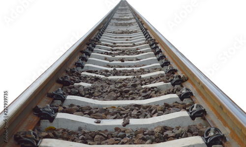 perspective train track isolated on white background