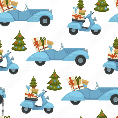 Merry Christmas winter holiday celebration and preparation seamless pattern isolated on white background.