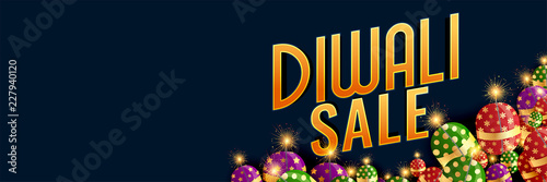 happy diwali sale banner with burning crackers
