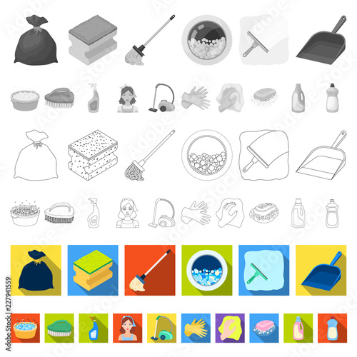 Cleaning and maid flat icons in set collection for design. Equipment for cleaning vector symbol stock web illustration.