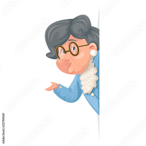 Advice look out corner grandmother talking wise old woman granny character adult icont cartoon design vector illustration