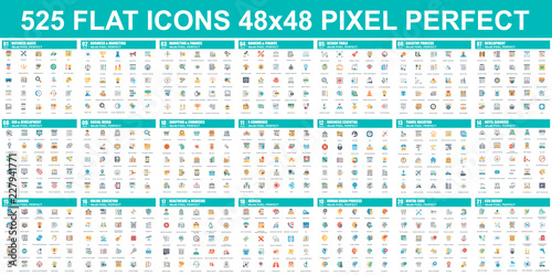 Simple set of vector flat icons. Contains such Icons as Business, Marketing, Shopping, Banking, E-commerce, SEO, Technology, Medical, Education, Web Development, and more. Flat pictogram pack.