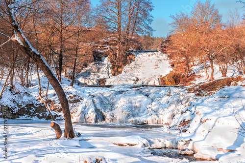 Frozen waterfall Jurin. Ukraine photo