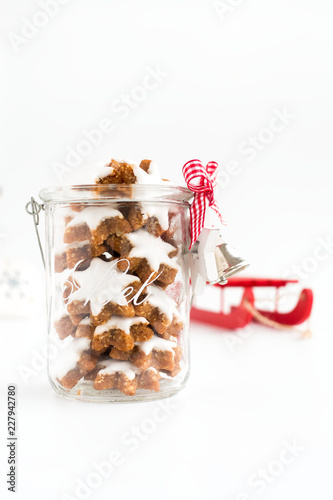 Zimtsterne, German Christmas Cookies in Decoated Glass Jar photo