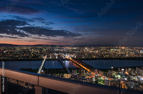 OSAKA, JAPAN-SEPTEMBER 2, 2018,High angle Night view of Osaka,Japan,on Umeda Sky Building,long exposure photograph 