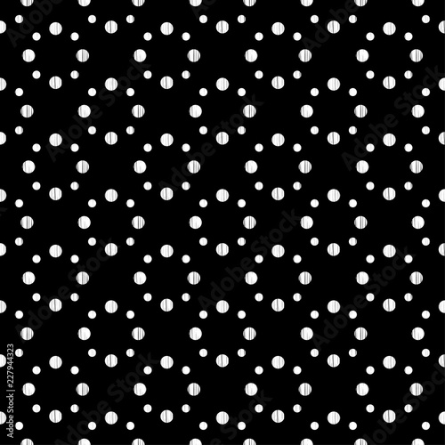 Polka dot seamless pattern. Geometric background. Dots, circles and buttons. Brushwork. Hand hatching. Can be used for wallpaper, textile, invitation card, wrapping, web page background.