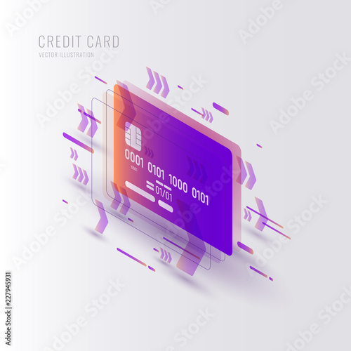 Isometric credit card illustration on white background.