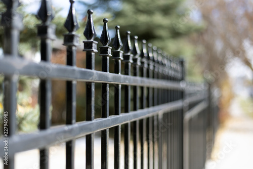 Black iron fence closeup