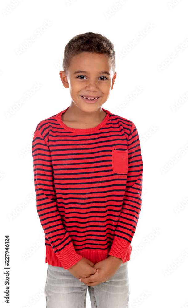 Beautiful latin child with red striped shirt Beautiful latin child with red striped shirt