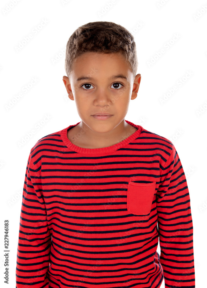 Beautiful latin child with red striped shirt Beautiful latin child with red striped shirt