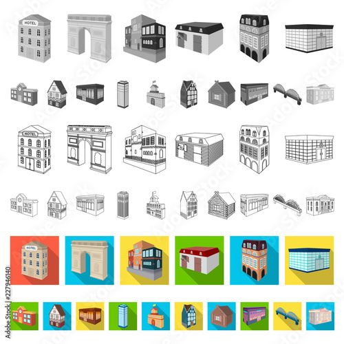 Building and architecture flat icons in set collection for design.The building and dwelling vector isometric symbol stock web illustration.