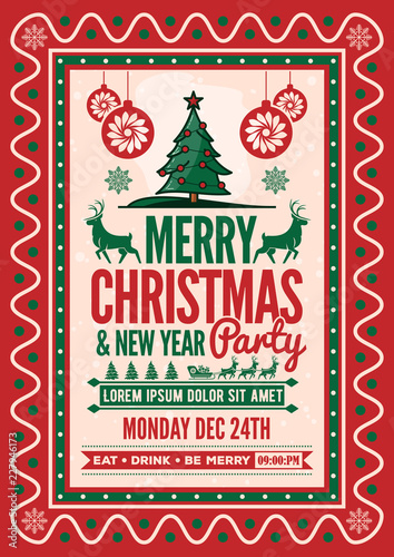 Christmas party invitation, flyer or poster design. Vector illustration.