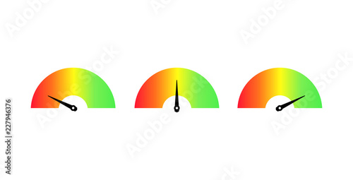 Customer satisfaction meter speedometer set. Vector illustration.
