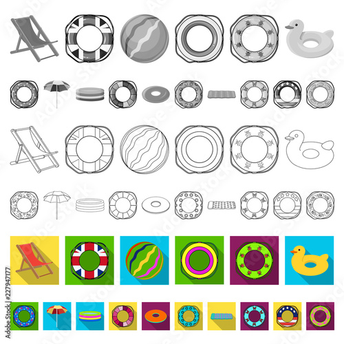 Multicolored swimming circle flat icons in set collection for design. Different lifebuoys vector symbol stock web illustration.