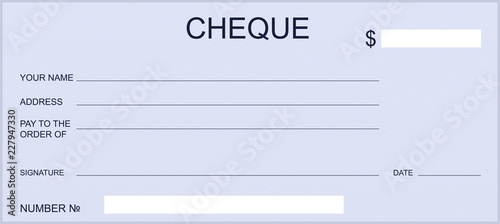 Blank bank check or gift certificate. Design checkbook template.