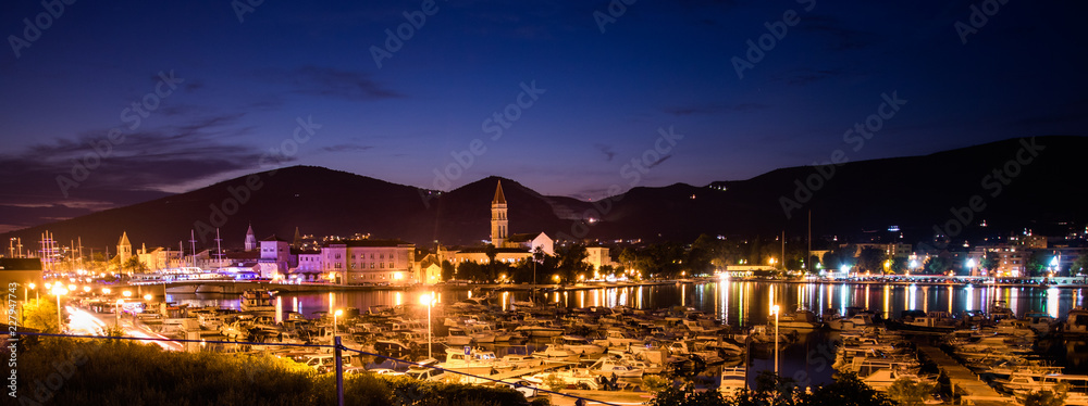 Night panorama of Trogir in Croatia