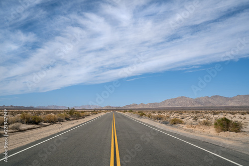 Empty Desert Highway running from California to Arizona 