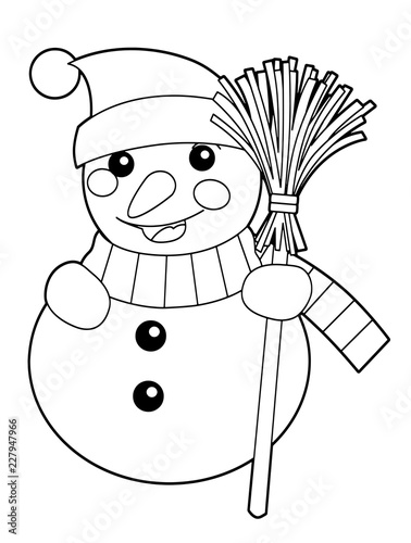 Happy cartoon snowmen - smiling and watching - coloring page - isolated - vector illustration for children