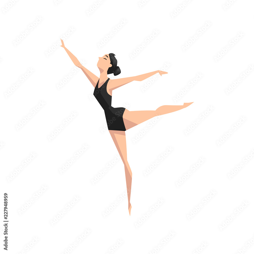 Young professional ballerina dancing, classical ballet dance class vector Illustration on a white background