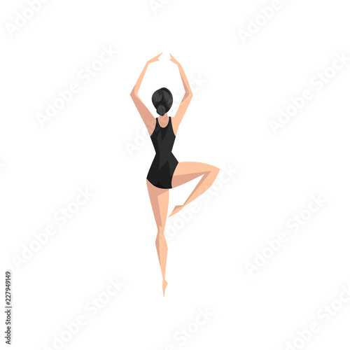 Young professional ballerina in black leotard, classical ballet dancer vector Illustration on a white background