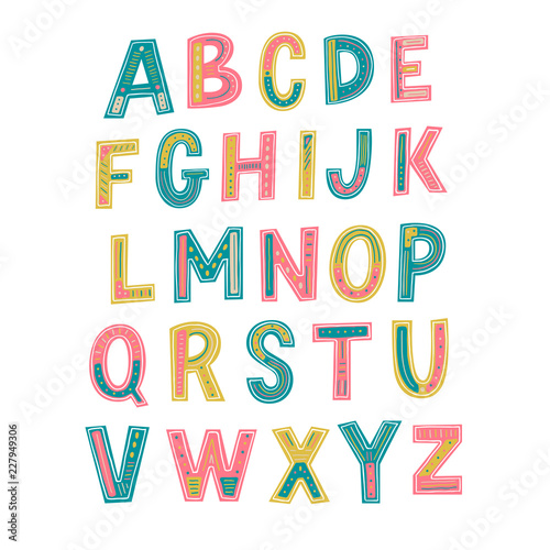 Playful hand drawn alphabet. Abstract letters.