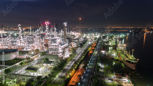 Oil refinery factory for energy or gas industry background.