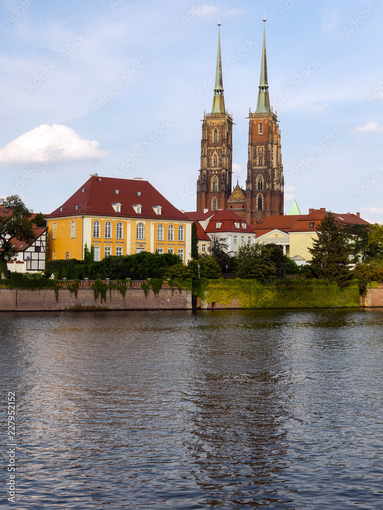 Wroclaw View at Tumski island and Cathedral of St John the Baptist. Poland.